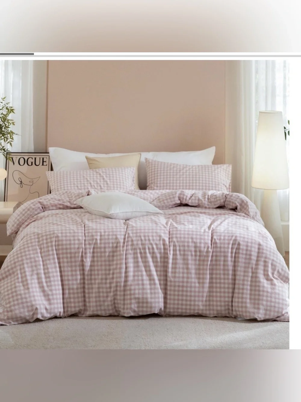 KING Classic Gingham Duvet 3Pc Set - Premium 100% WASHED COTTON - PINK & WHITE